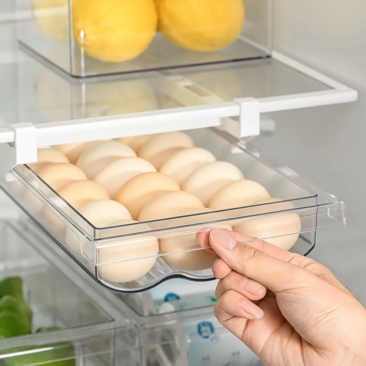 Fridge Food Organizer Fruit Egg Refrigerator Storage Box Under-shelf Refrigerator Drawer Box Fruits and Vegetables Egg Boxs