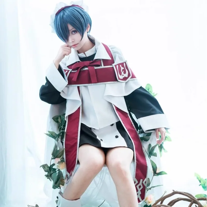 

Anime Ciel Phantomhive Cosplay Costume Long Coat Red Cloak Blue Wig with Accessories Full Set for Men Women Theme Party