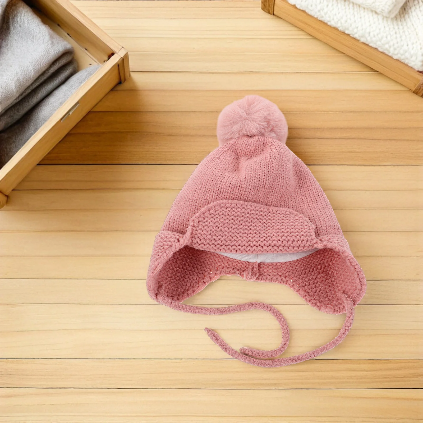 

Детская теплая шапка-бини, милая забавная вязаная вафельная вязаная шапка-ушанка с завязкой на ремешке, зимняя шапка для новорожденных и малышей на открытом воздухе