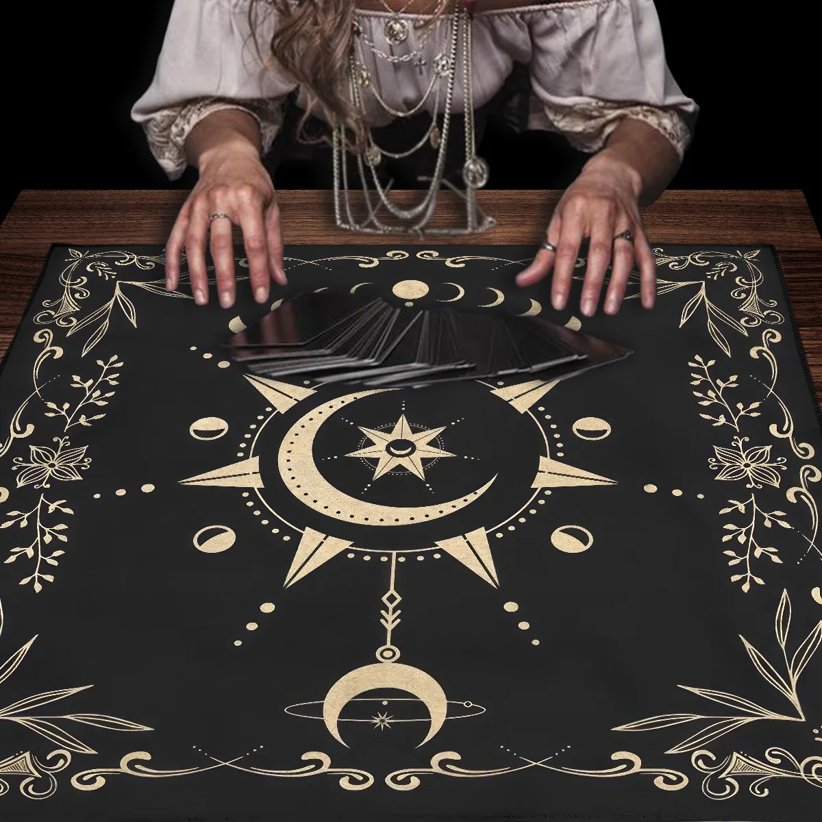 Moon Phase And Flower Tarots Tablecloth Cloth Altar Witchcraft Astrology Oracle Cards Pads Board Game Card Pad Decor