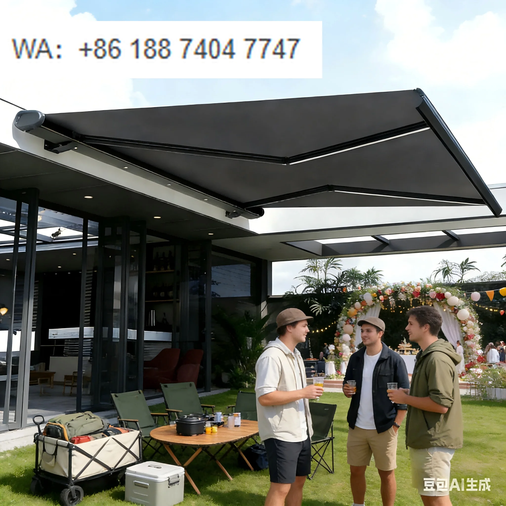 

Выдвижной навес-маркиза с дистанционным управлением и складными рукавами, полностью кассетный, для сада, патио, балкона