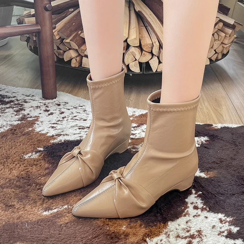 Women'S Fashion Riding Boots - French Pointed Toe Bow Knot Booties