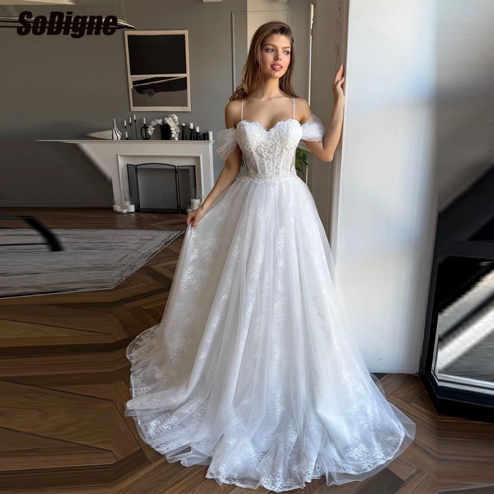 

SoDigne A-line Tulle/Lace Wedding Dresses Off Shoulder Sweetheart Bride Dress Long Wedding Gown vestidos de novia Customized
