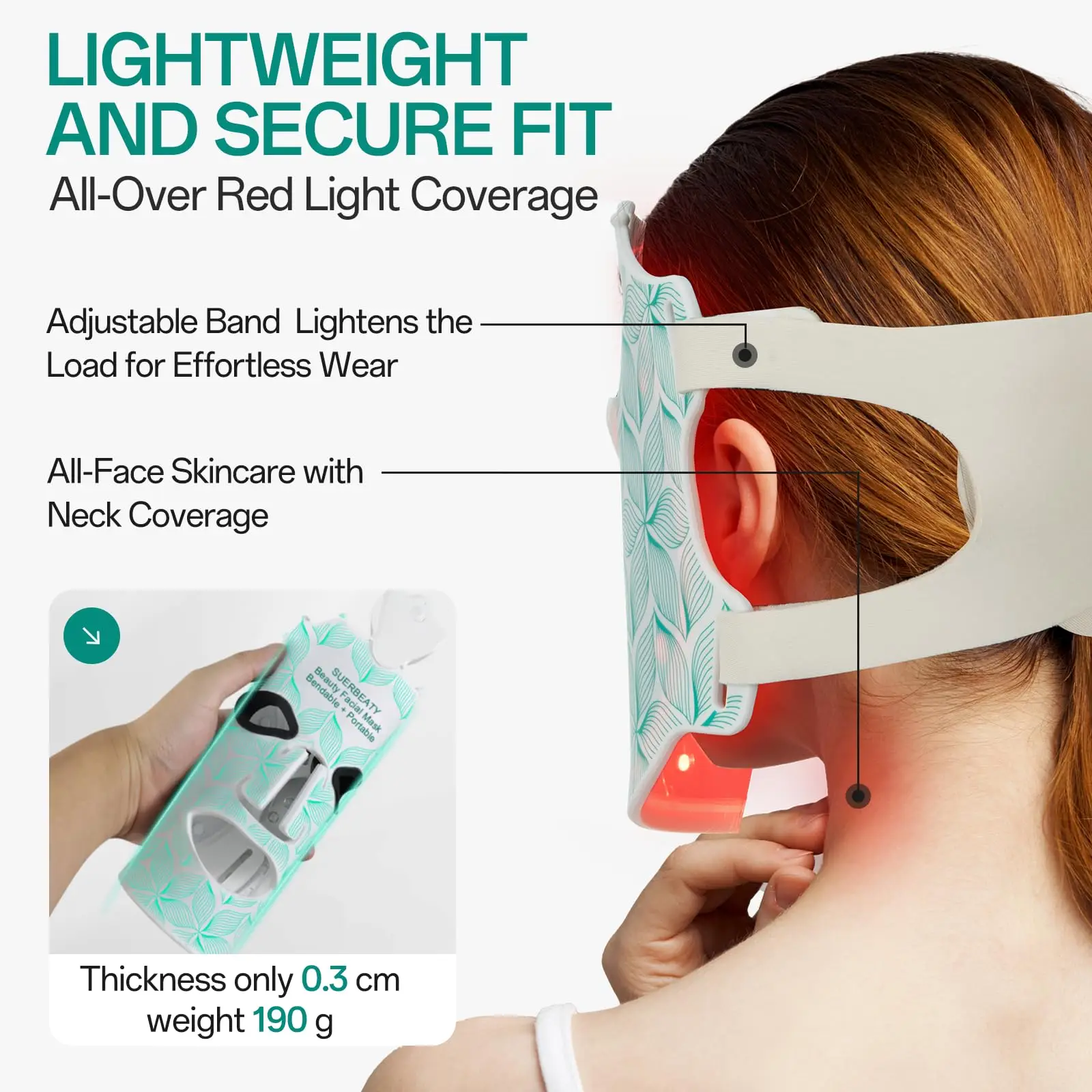 Red Light Mask for Face, 7 Color Face Mask Wireless Device, Blue and Red Light Facial Mask at Home, Soft Silicone, Foldable