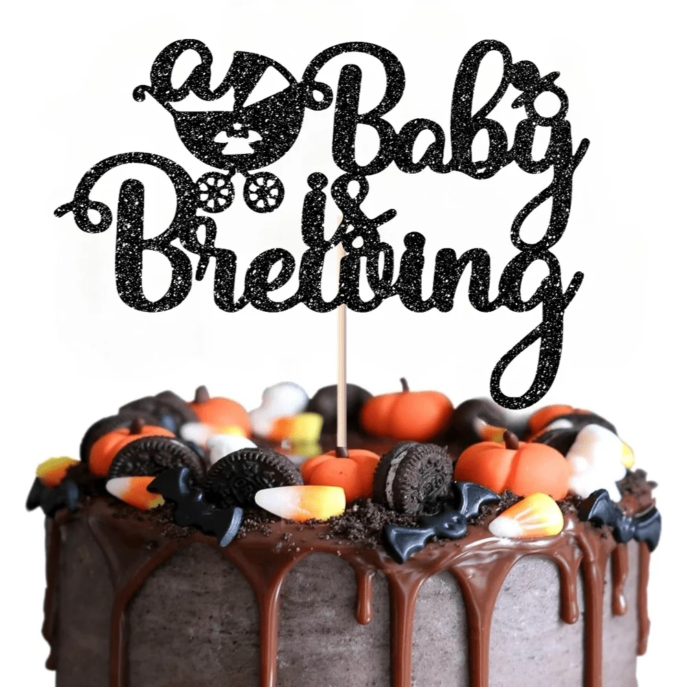 1 Stück Baby is Brewing Cake Topper – Halloween Baby Shower Dekor, Gothic Baby Birthday Party Dekoration, Black Cake Topper