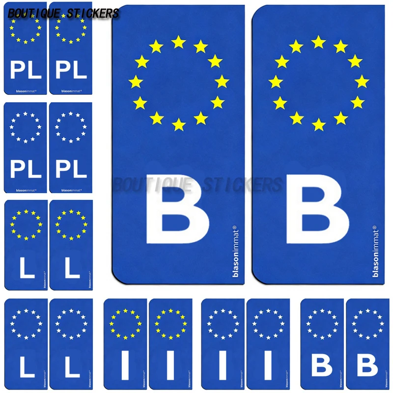 2Pcs Fine euro identifier B Belgique  I Italie l Luxembourg  PL Pologne plaque d'immatriculation autocollants PVC