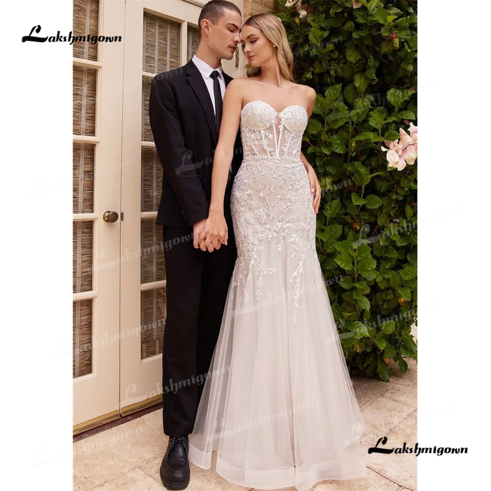 

Lakshmigown Strapless Mermaid Wedding Dress 2025 Lace Court Train Wedding Gown vestido de festas eleganteabito da sposaفساتين سه