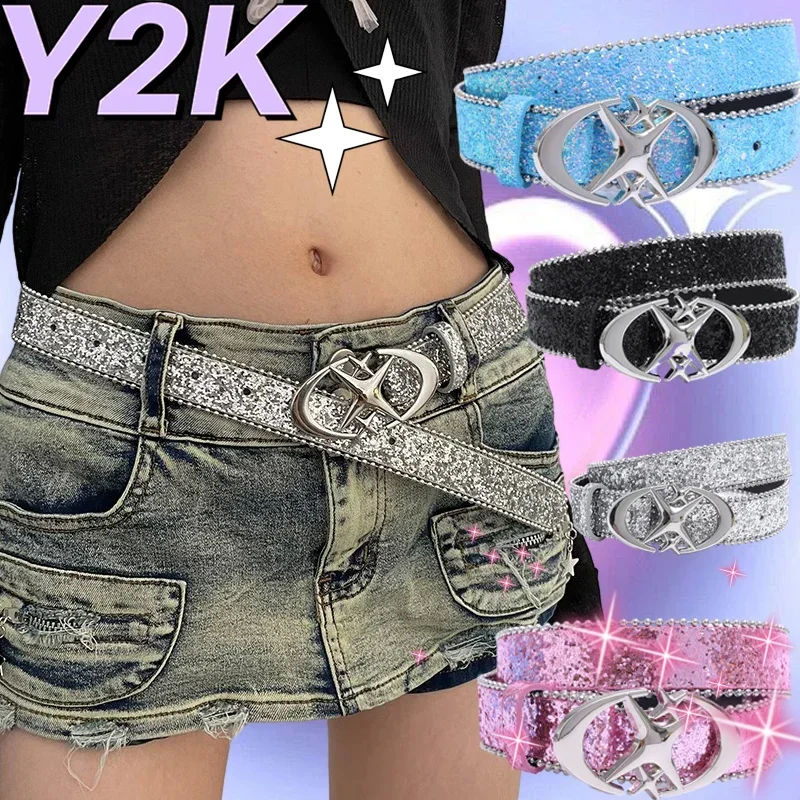 Luxury Punk Y2k Bling Star Rhinestone Belt Women's Brand Belt Metal Buckle Fashion Waistband Jeans Pants Decor Belt
