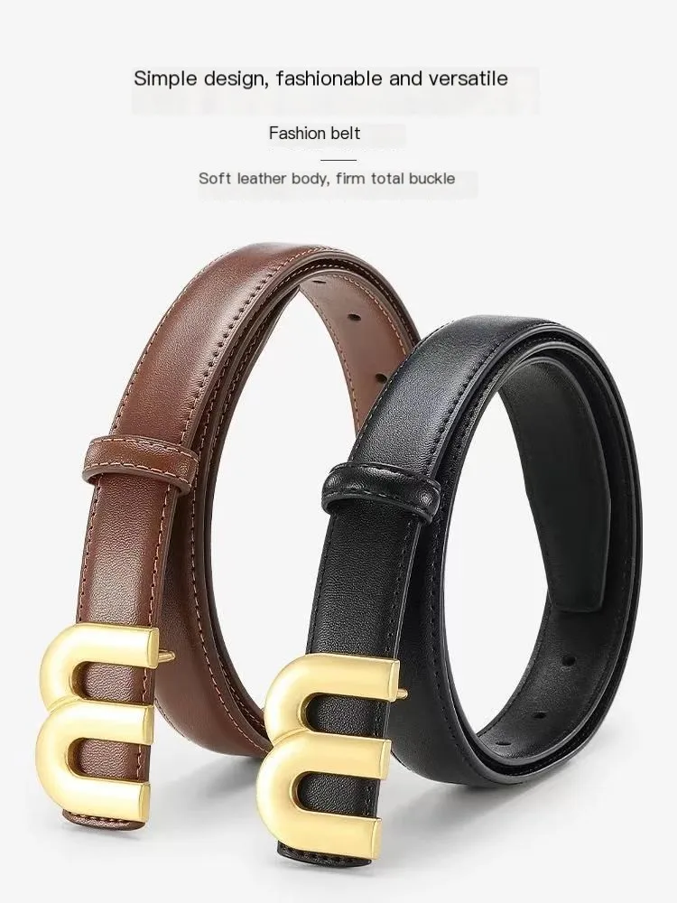 Women's Fashion Genuine Leather M。 Belts High Quality Gold Buckle Best Matching Dress Jeans Belts For Woman