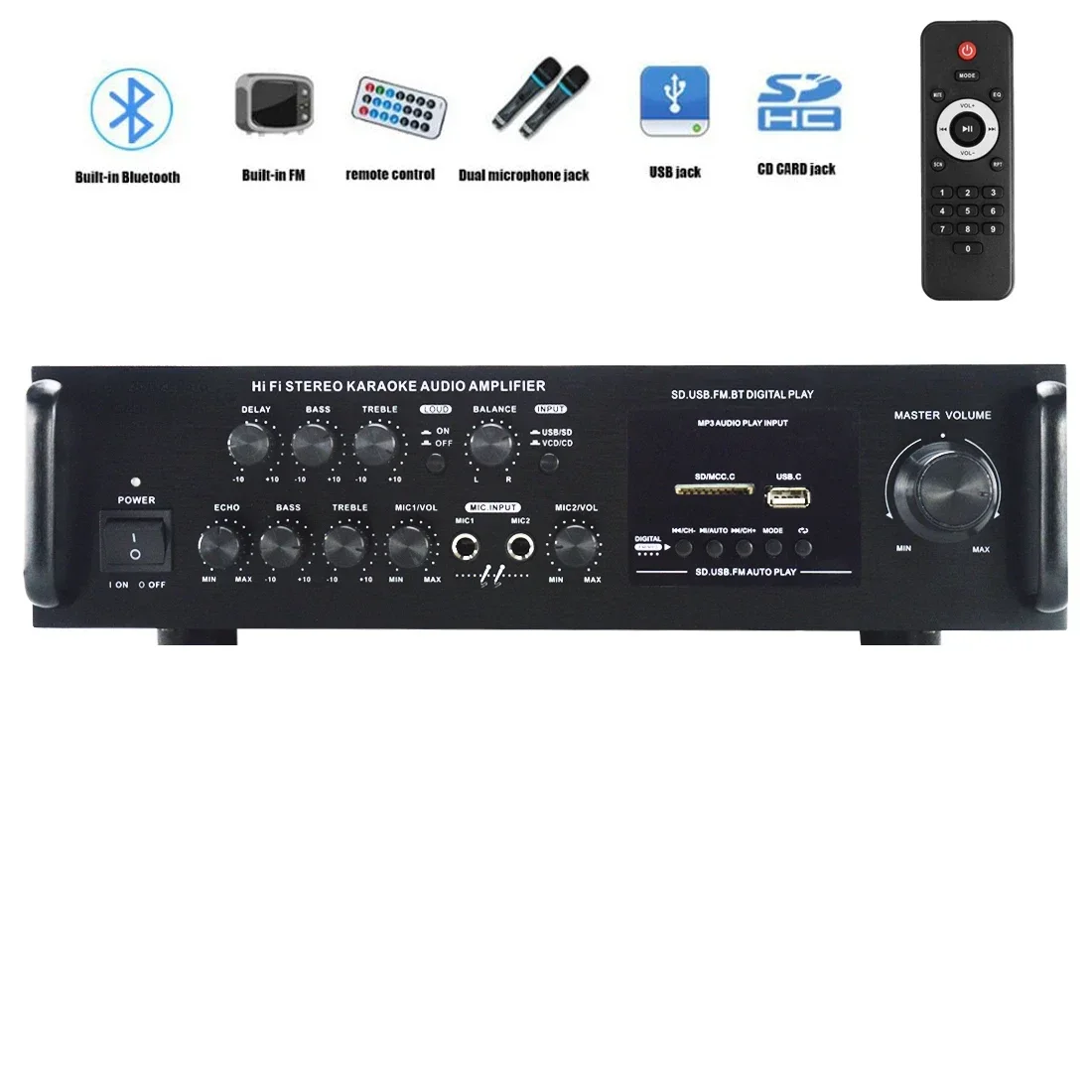 6188BT 2.1 300W High Power SD USB FM Bluetooth Amp Remote Control AV Amplifier Home Sound Power Amplifier Audio