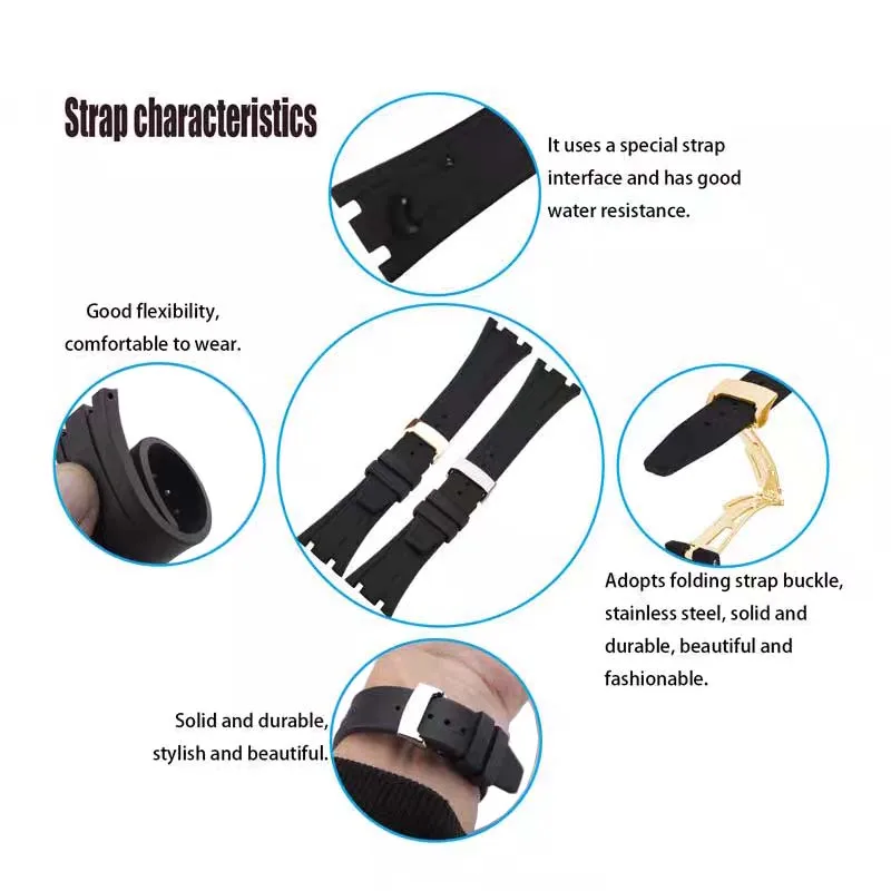 Men's rubber watch band Compatible for AP 26470 26170 15703 15202 Royal Oak Offshore 26mm women's silicone strap belt buckle