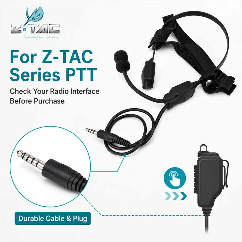 Z-TAC MH180-V Bone Conduction Speaker Earphone for Z136 PTT Outdoor Sports Radio Headset Communication Accessories PTT Cable Kit view 2