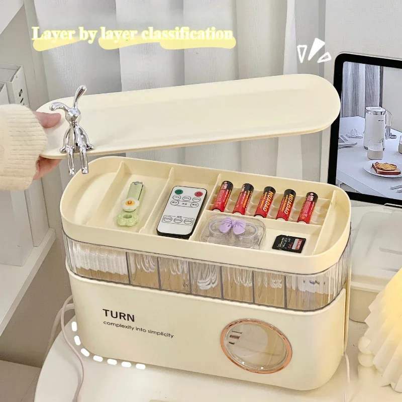 Cream Style Desktop Storage Box Thickened Multi-function Data Line Storage Box Charger Cable Organizer Organizer School Supplies