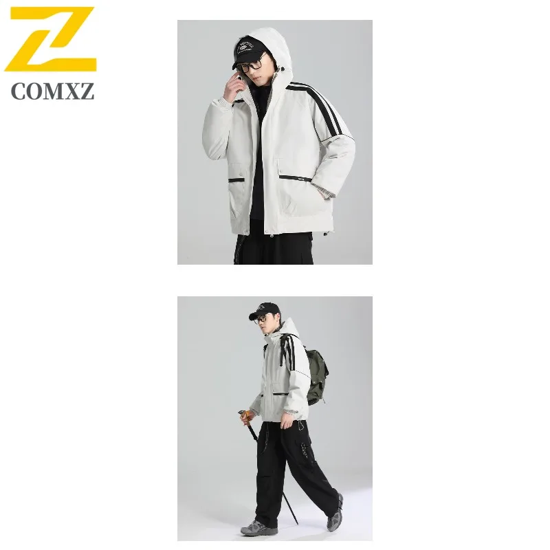 COMXZ High Quality Outdoor Unisex Same Winter New Couple Sport Hooded Thermal Fashion 3 in 1 waterproof Windbreaker Down Jacket