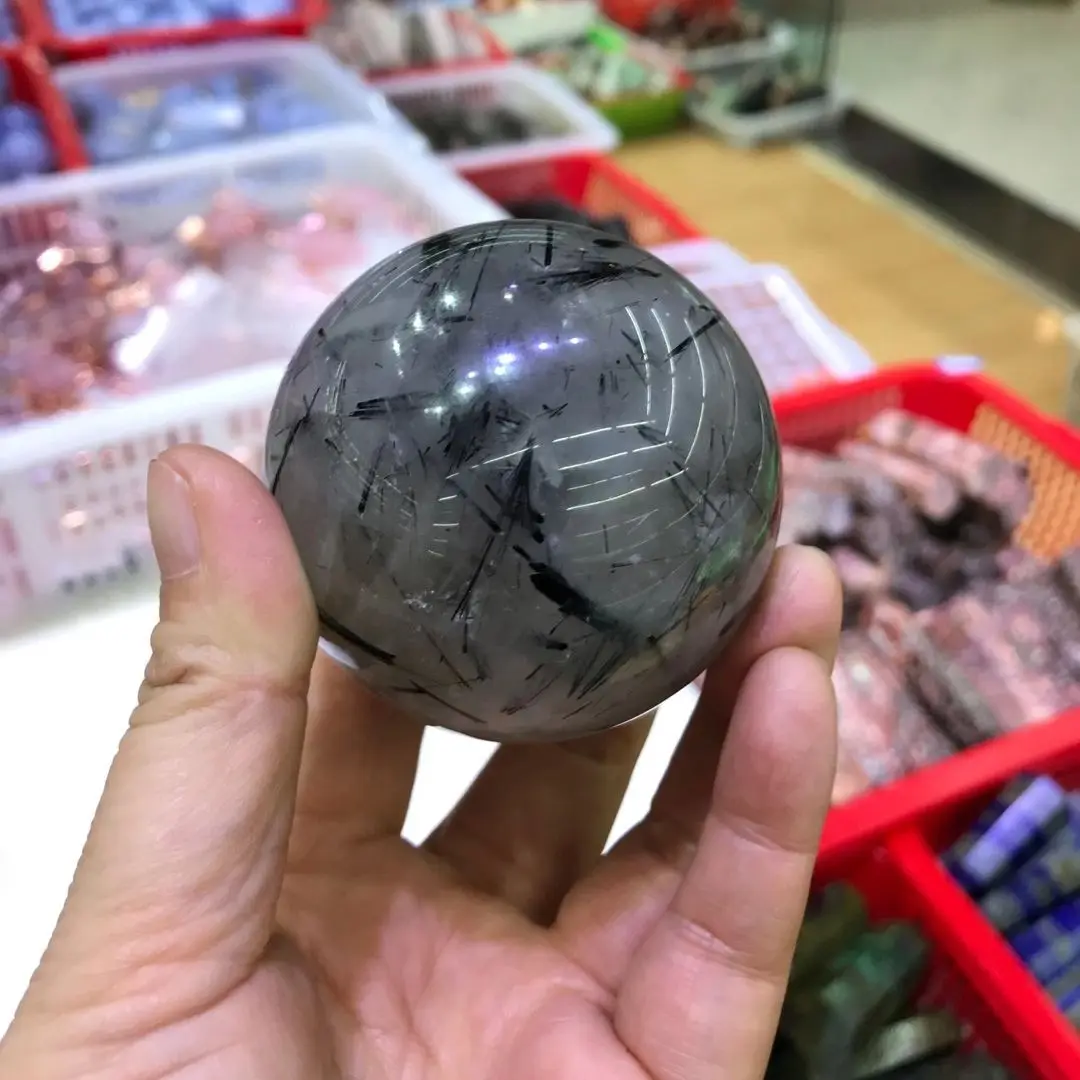 80mm 100% Natural quartz black tourmaline crystal ball Home decoration sphere dark energy chakras heal the crystals 1pcs+base