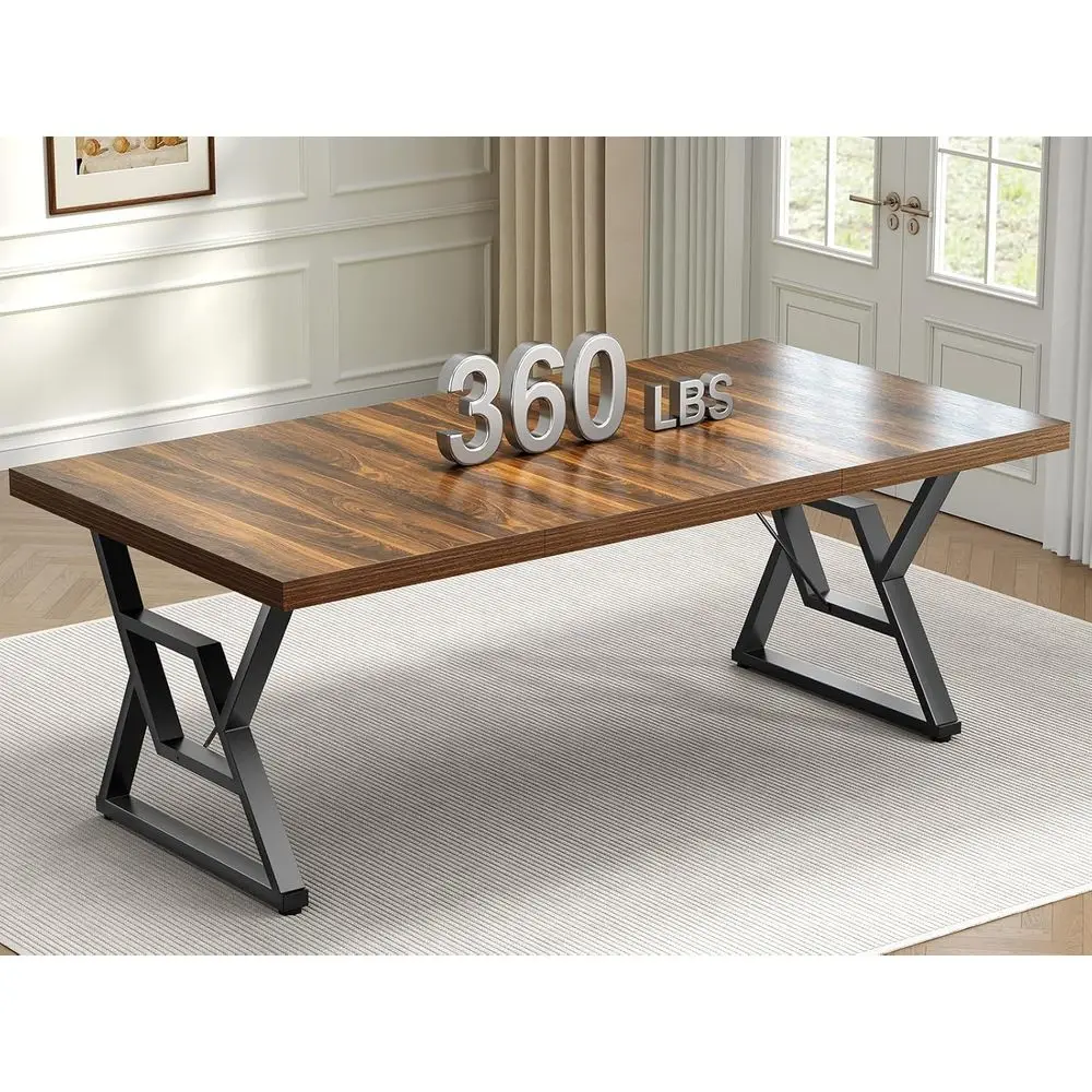 

70.8 Spacious Executive Desk - Home Office Workstation with Metal Legs, Wood-Tone Finish