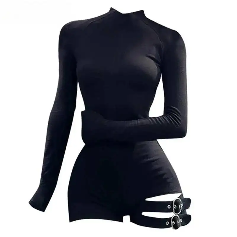 

Comfortable Fashion Solid Jumpsuit Women Simple Skinny Long Sleeve Bandage Bodysuit 2026 New American Style Spice Girl Rompers