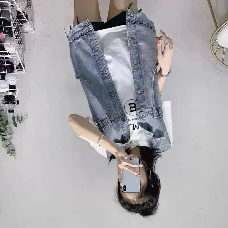 

Модные свободные джинсовые жилеты, женские весенне-осенние 2021, новый ковбойский жилет без рукавов, студенческий жилет, пальто, повседневные женские топы