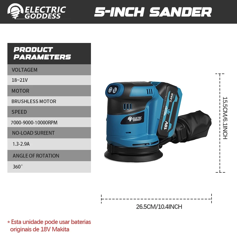 Makita – ponceuse orbitale à disque électrique sans balais, 125mm, sans fil, pour le travail du bois, mastic de ponçage, outil de polissage pour batterie 18V