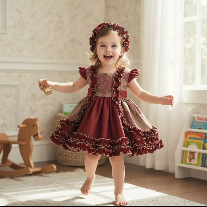 winter-new-british-retro-handmade-hand-embroidered-girls'-short-sleeved-dress-flower-girls-party-wedding-dress-kids-boutique