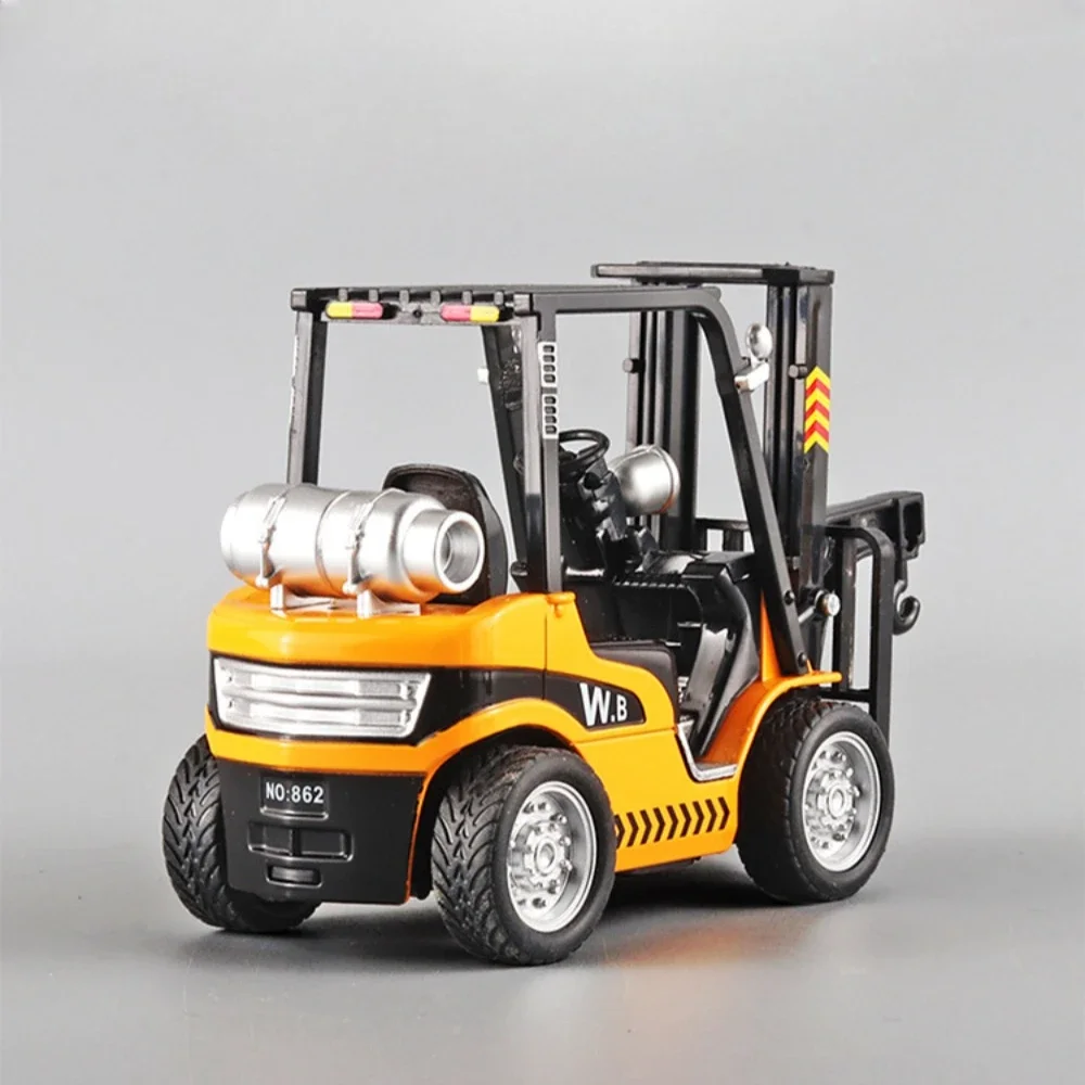 1:24 Crane Forklift Model Car Toy Diecast Metal Warehouse Lift Truck Sound Light Pull Back Adjustable Engineering Vehicle Models