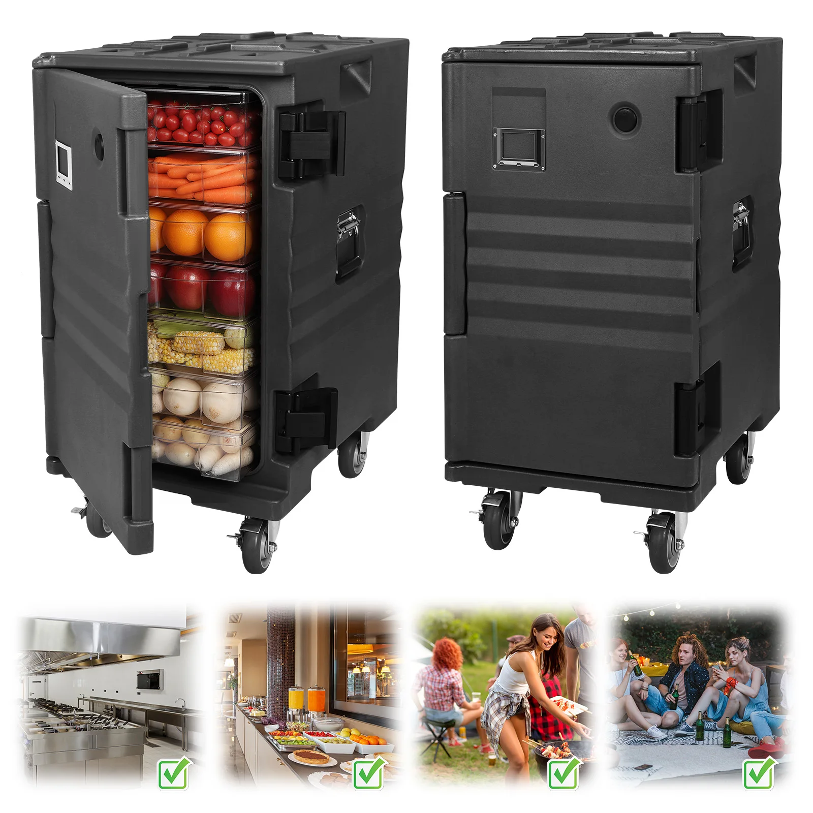 

Термоконтейнер для еды с фронтальной загрузкой 118QT, неэлектрический, с колесами и ручками, для ресторанов и столовых