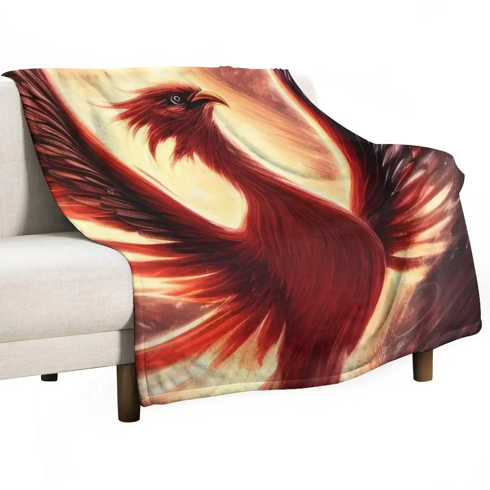 Red Phoenix Fantasy Mythical Creature Throw Blanket Soft Plaid Shaggy Polar Cute Plaid For Decorative Sofa Blankets