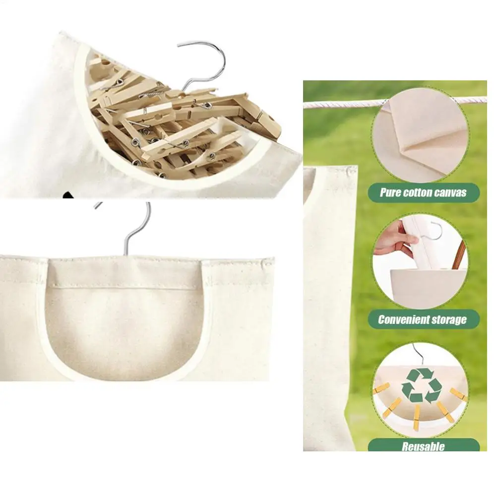 

Clothespin Storage Bag Home Outdoor Hanging Organizer Washable Clothespin Pocket Capacity Hanging Bag Bathroom Storage Bag