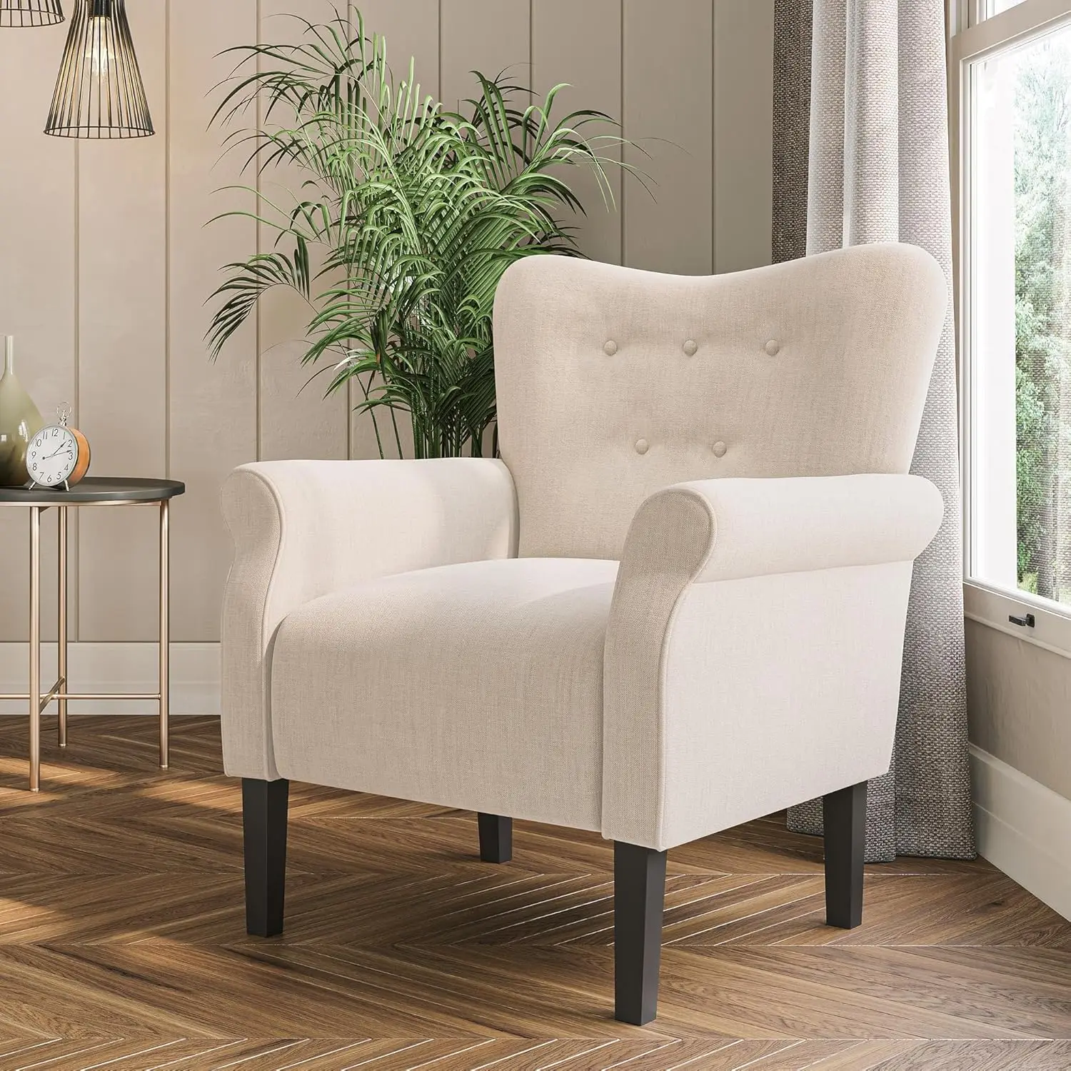 Modern Accent Chair for Living Room, High Back Armchair with Wooden Legs, Upholstered Wingback Side Chair