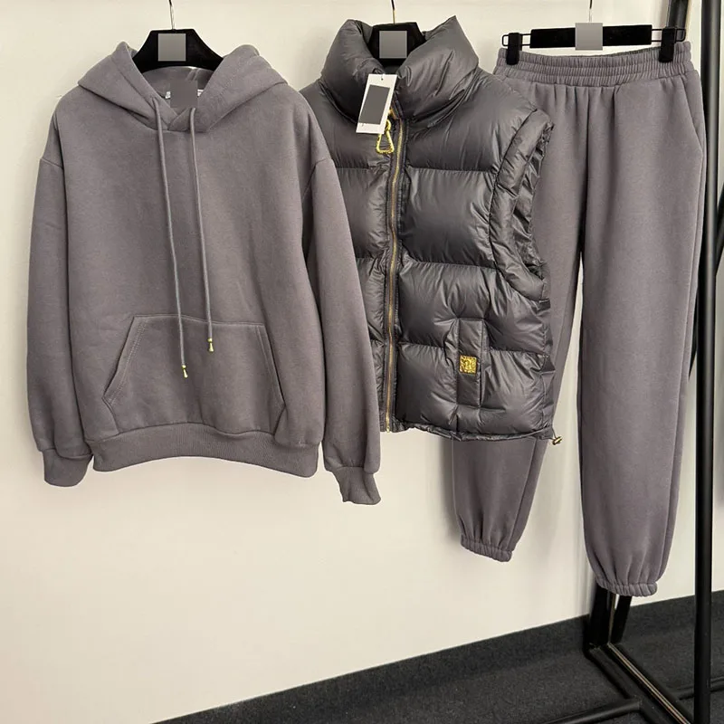

Осень-зима, теплый комплект футболок, украшенный металлом, с капюшоном, на подкладке, куртки, брюки на молнии с замочной скважиной, женская повседневная спортивная одежда