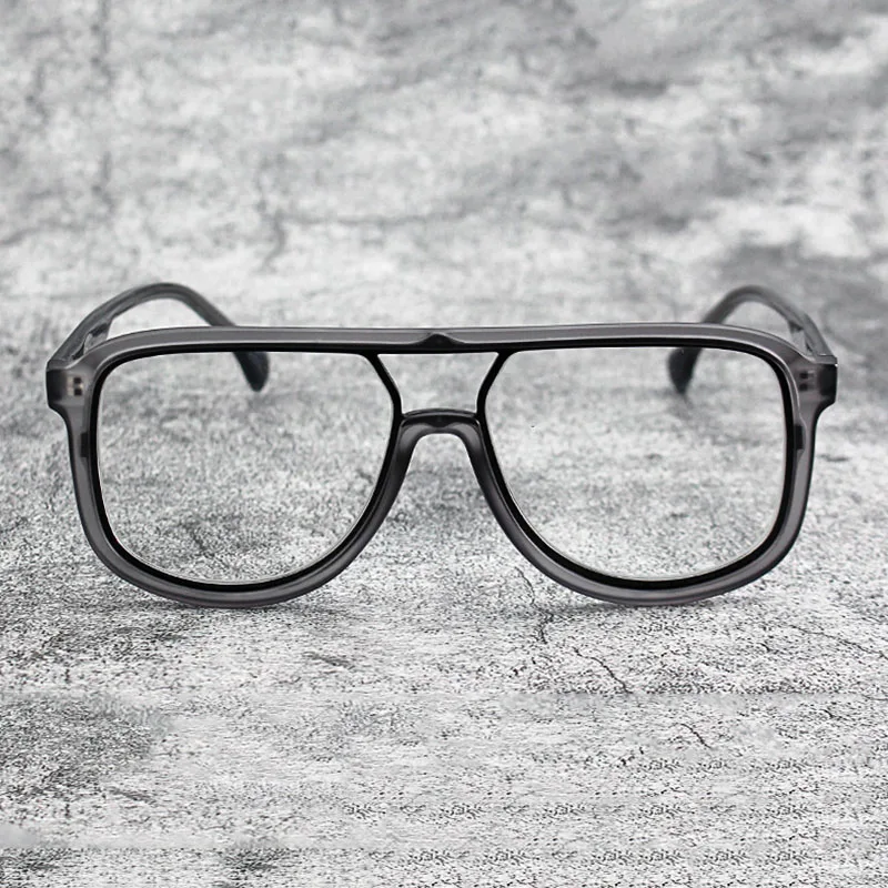 HDCRAFTER Retro Frame Glasses Frame Men\'s Fashion Double Beam Eyeglasses Frame Large Size Prescription Optical Eyewear Myopia