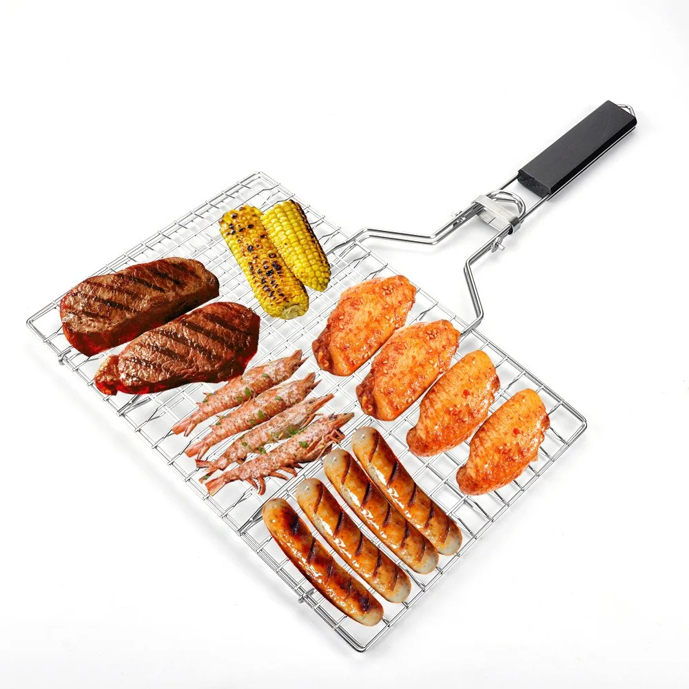 

New Stainless Steel BBQ Mesh Non Stick Fold Grill Mesh Mat With Handle Barbecue Tool Steak