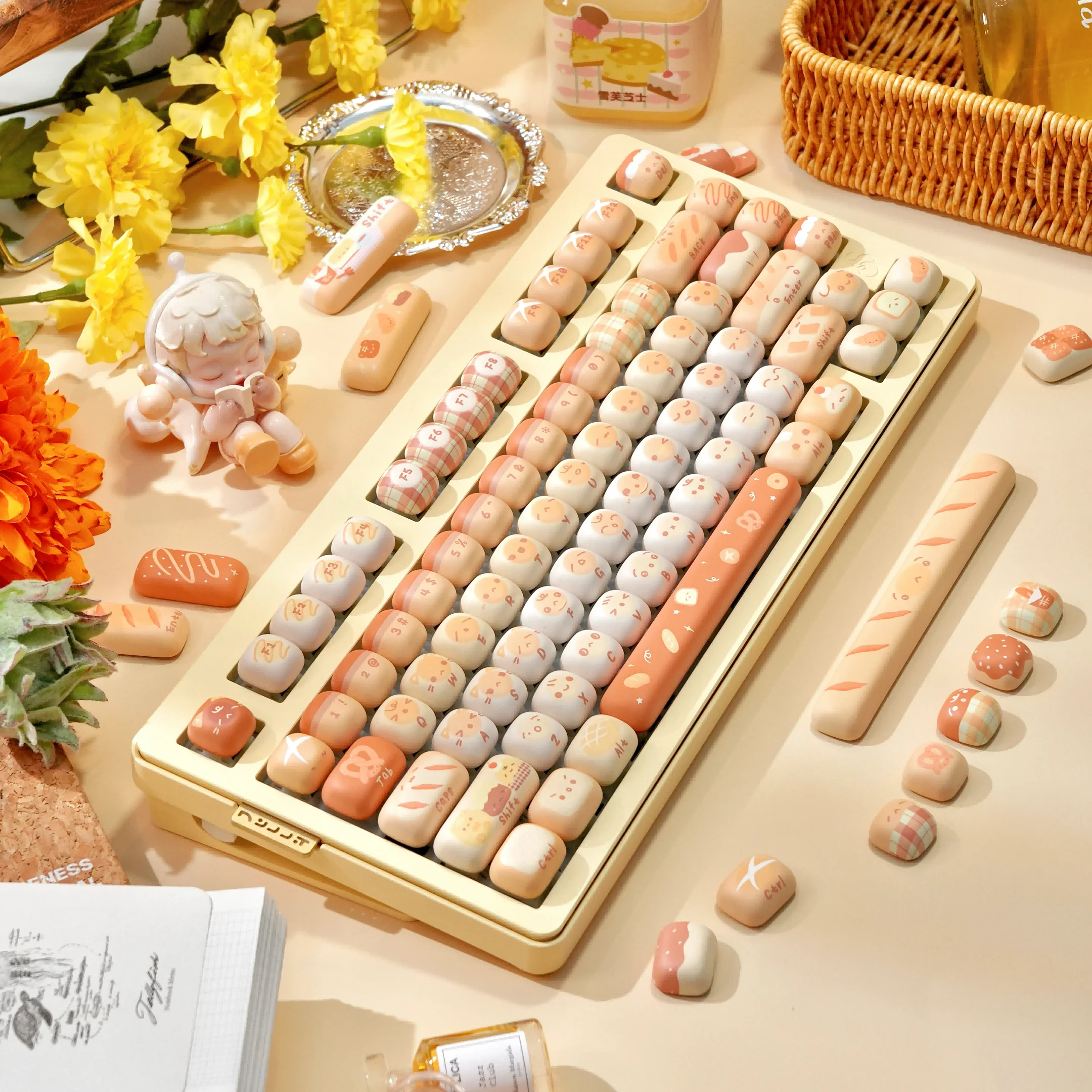 SUMREDA MOG High Profile Cute Round Steamed Bun Shape Sublimation Keycaps, Custom PBT Keycaps for Girls Mechanical Keyboard