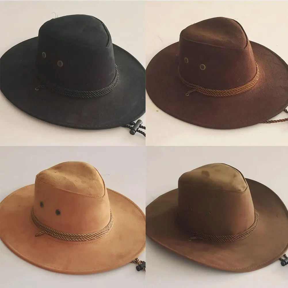 1pcs Cowboy sun hat Faux Leather men women fashion Western cowboy large brim cap for Travel