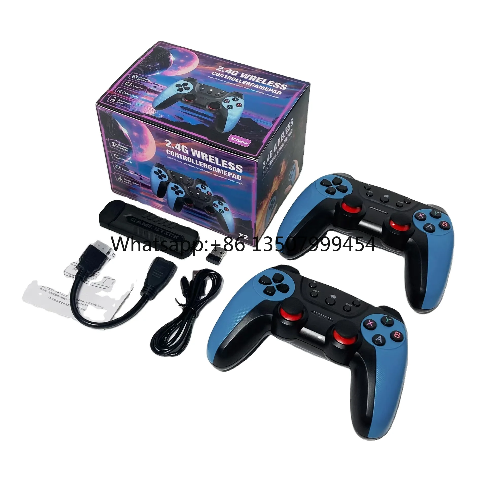 X2 Wireless 30000 Games Stick 4K 3D HD Retro Video Blue Game Console 64G Retro Games Children Gift Gamepad Stick