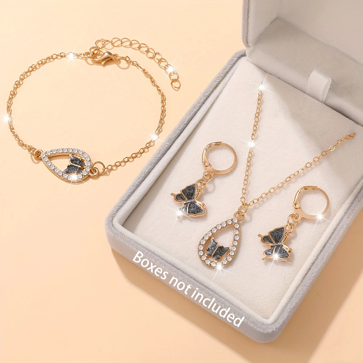 4-teiliges modisches Schmetterlings-Schmuckset für Damen, vergoldete Legierung, Halskette, Armband, Creolen, Damen-Accessoires für den Alltag und Partys