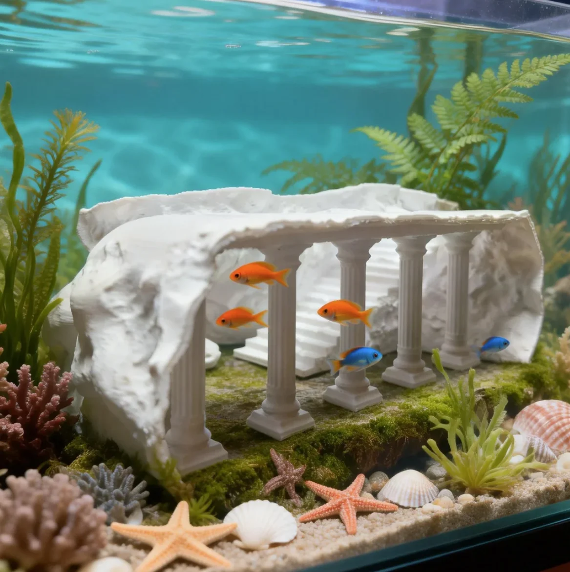 Décoration d'aquarium en forme de château 3D, abri caché pour poissons/réptiles, habitat idéal pour les amphibiens, décoration de bureau/terrasse