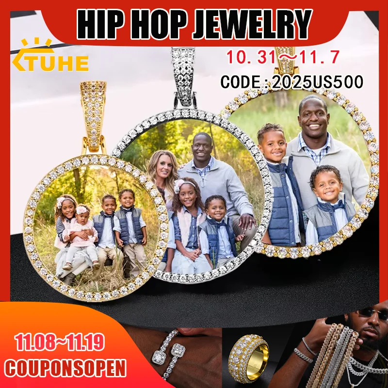 

Круглые медальоны с памятью на заказ фото кулон ожерелье для мужчин хип-хоп ювелирные изделия Большой Средний Маленький размер кулон циркон цепь подарок