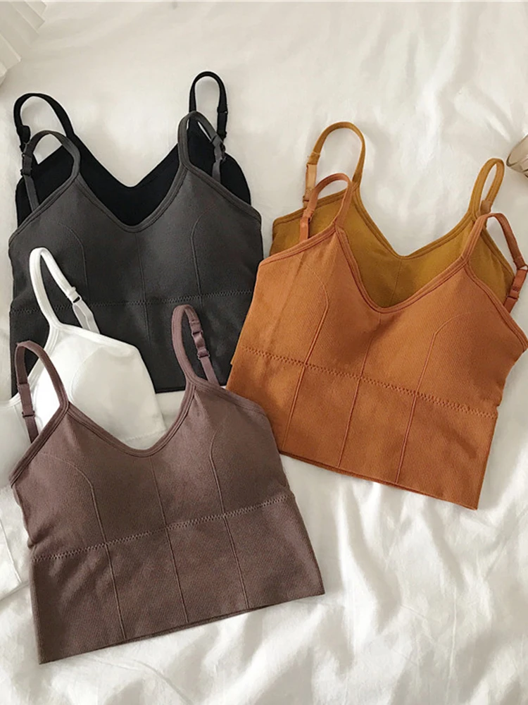 Women Tops Sexy Solid Crop Top Women Tank Tops Sleeveless Slim Camis With Bra Basic Underwear Tops