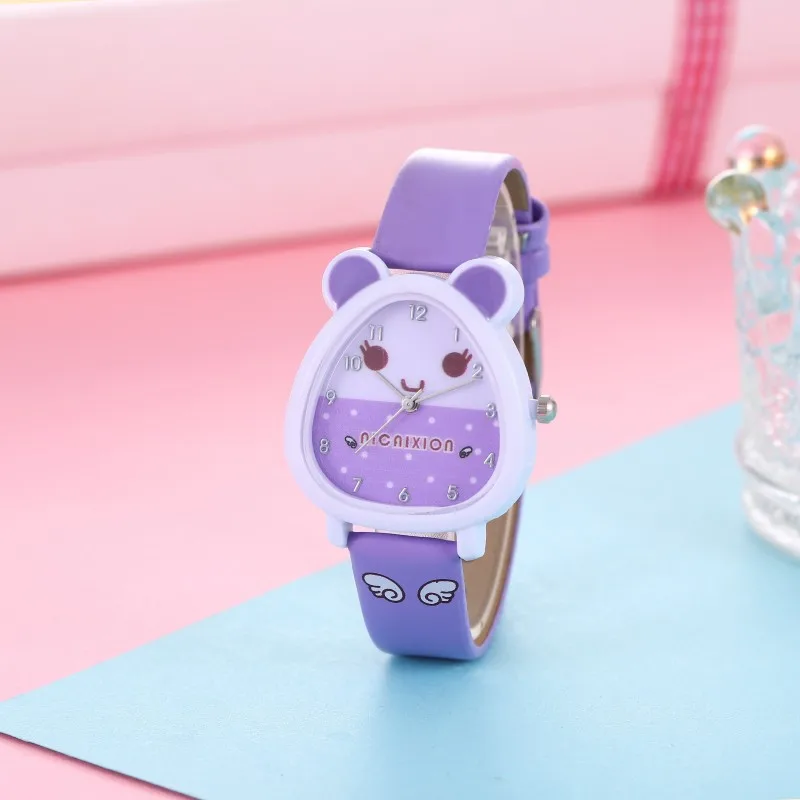 Hot selling new cartoon color cute ear print color children\'s watch for boys and girls, elementary school quartz watch