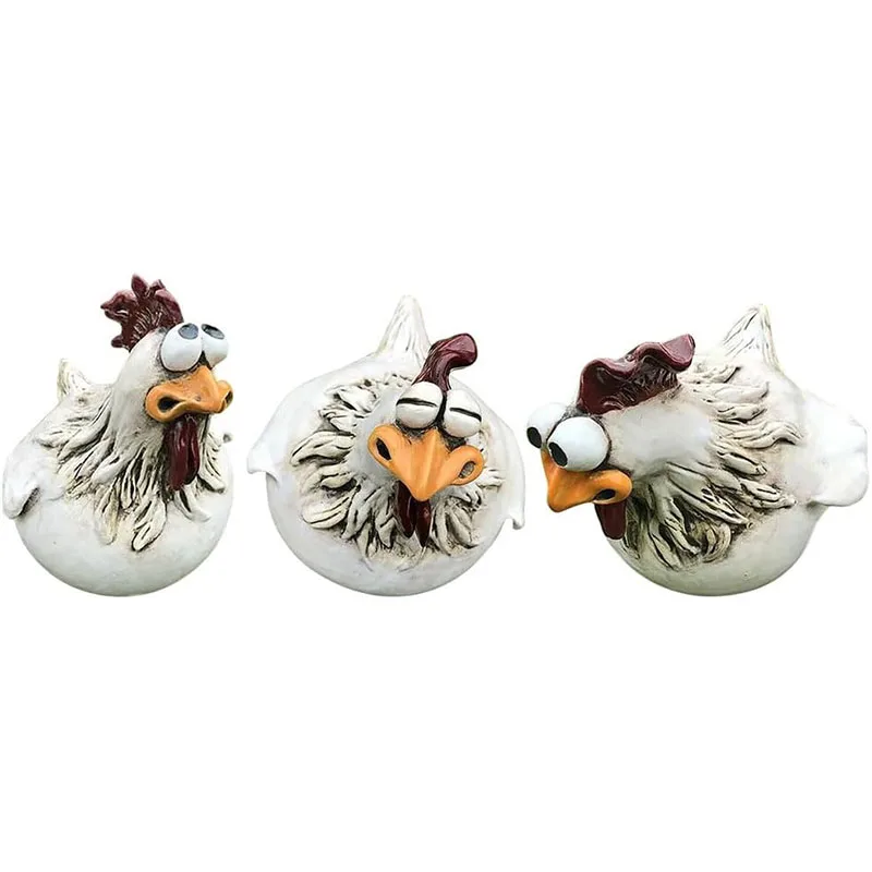 Farm Chickens Figurines Funny Face Large Eyes Chicken Fence Decor Animal Statue Home Garden Stairs Farm Patio Backyard Decor