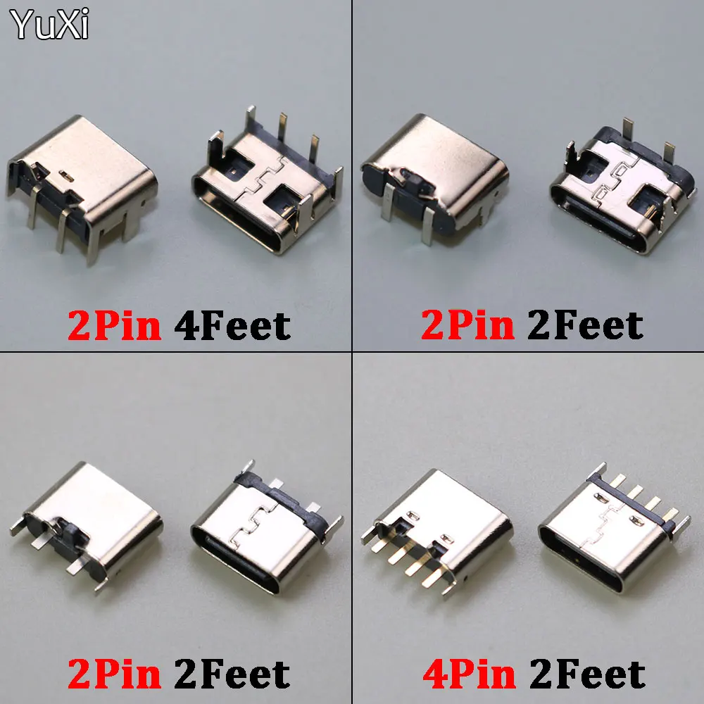 10Pcs 2/4PIN Type-C Connector 2/4Feet DIP SMT Data Transfer Female Jack Socket Terminal Phone Notebook Laptop Tail Charging