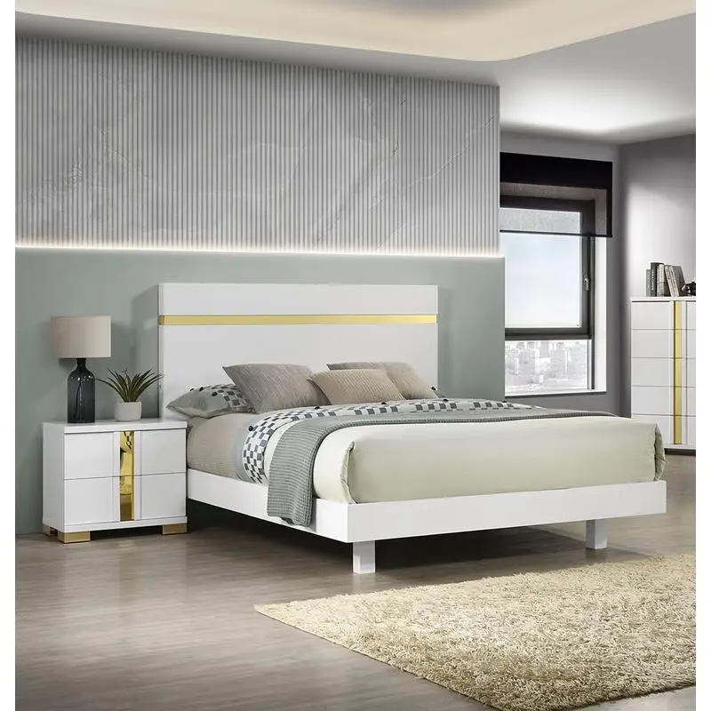 

Modern 3-Piece Bedroom Set, Full Size Bed with LED, 2 Nightstands, Mattress Ready Furniture, Acrylic Trim Design