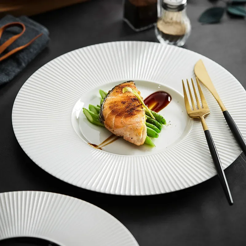 

Minimalism Ceramic Main Dish Restaurant Western Food Steak Plate Creative French Pasta Plate Kitchen Porcelain Dinner Tableware
