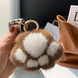 Cute Paw Pendant Car Key Ring Pink Black Fluffy Cat Paw Keychain Hair Pompon Keychain For Women Girls Bag Decor