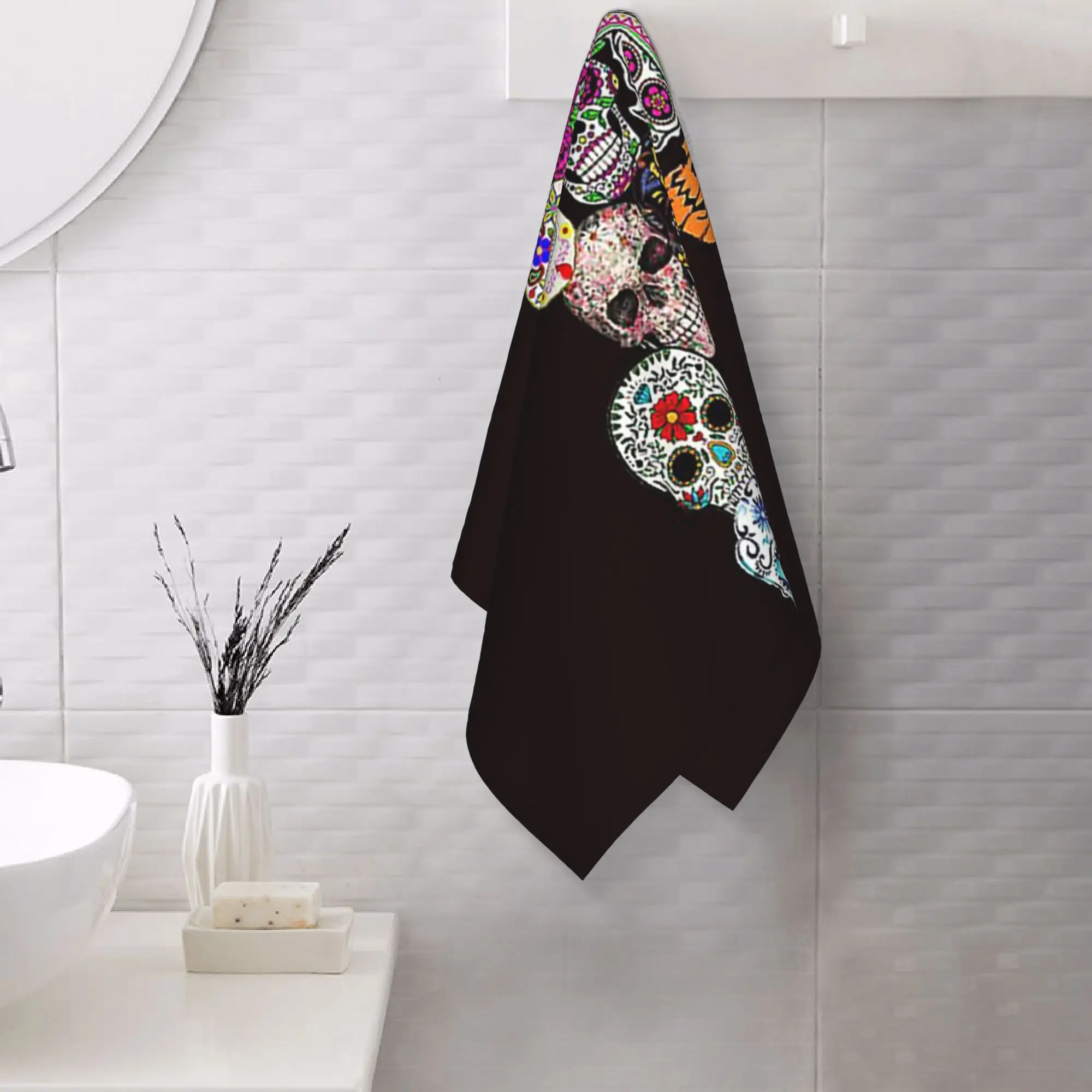 Custom Day of the Dead Art Mexican Sugar Skull Soft Face Towel Quick Dry Pool Bath Cotton Towels Absorbent Quick