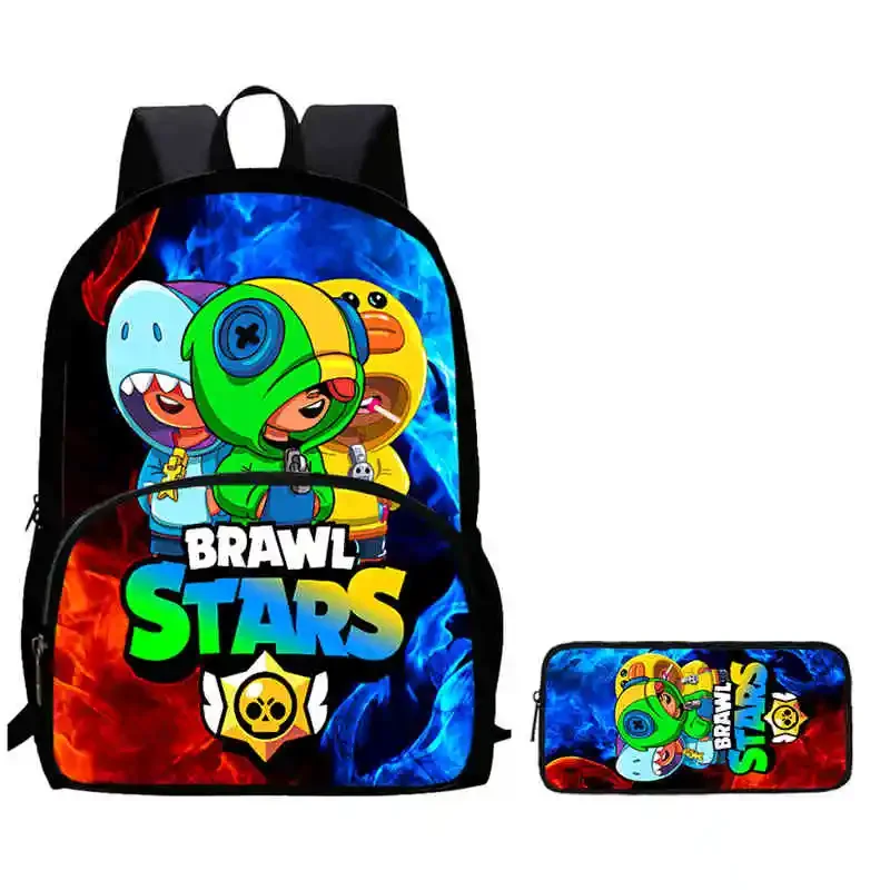 2Pcs Set B-rawl School Backpack with Front Pocket,Cartoon School Bags for Girls Boys,Large Child Bookbag for Aged 5-10 Students