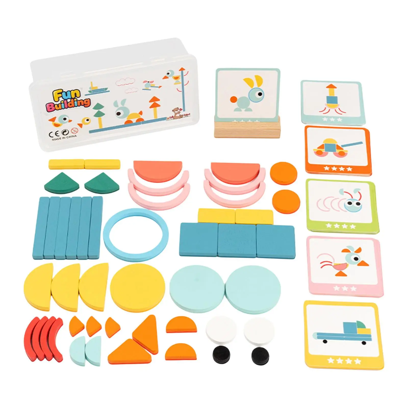 

Wooden Pattern Blocks Tangram Shape Puzzle Set Wood Jigsaws Color Sorting Stacking Game for Children