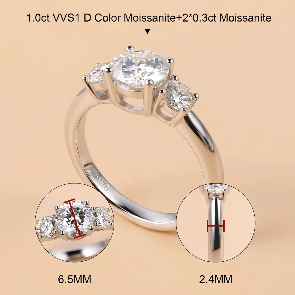 Moissanite Rings for Women Engagement Ring S925 Sterling Silver 1.6 Carat D Color VVSI Clarity Couple Wedding Bands Fine Jewelry