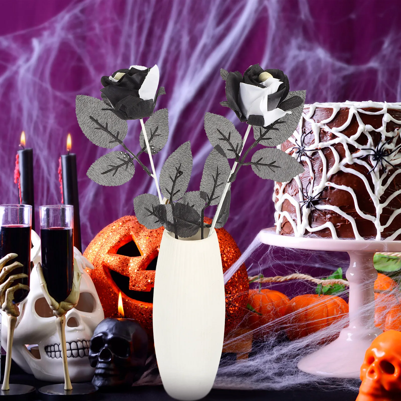 

10 Pcs Rose Halloween Party Decorations Roses Bouquet Plastic Flowers